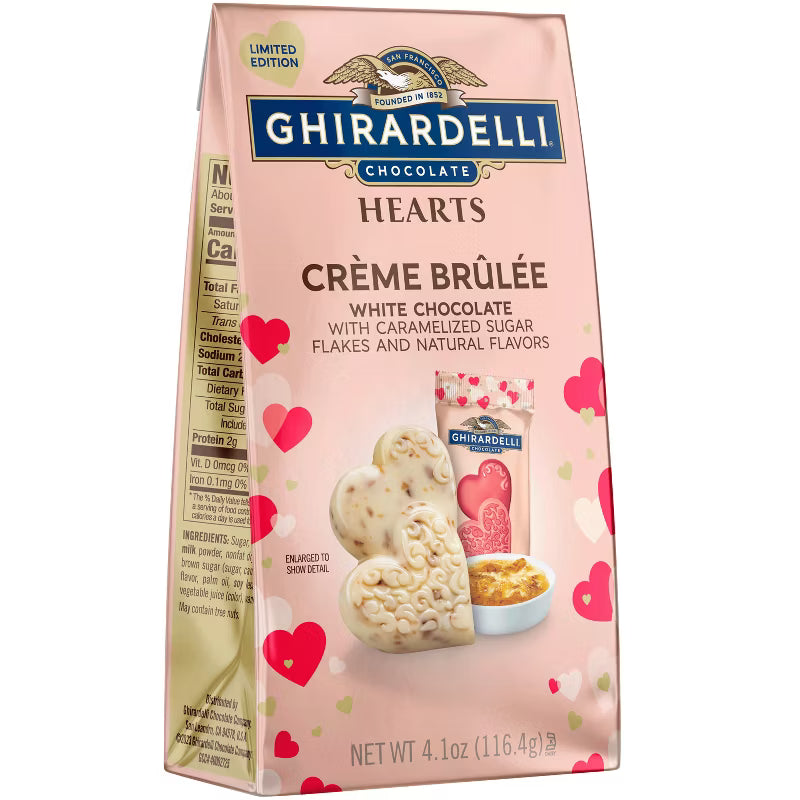 Ghirardelli Valentine's Creme Brulee Hearts White Chocolate: 4.1-Ounce Bag
