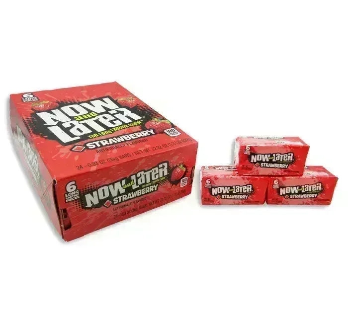 Now and Later Soft Fruit Chews Candy Packs - Strawberry: 24-Piece Box