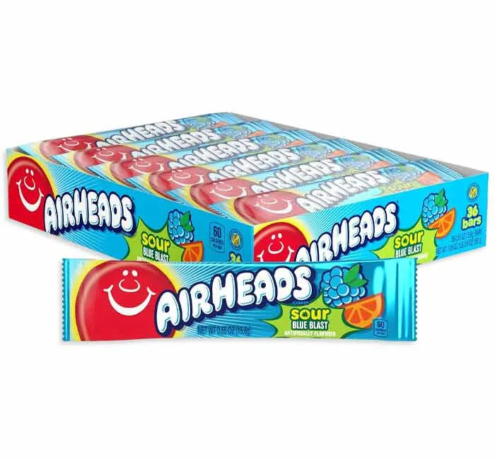 AirHeads Taffy Candy Bars - Sour Blue Blast: 36-Piece Box