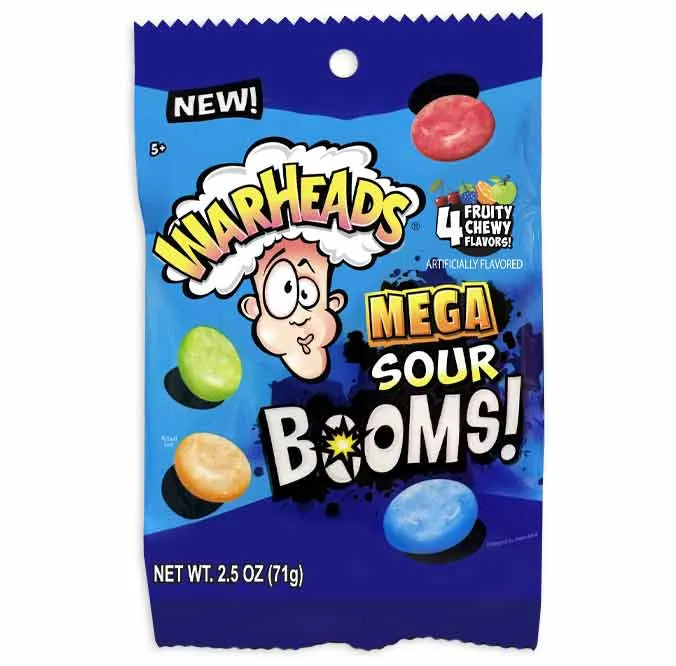 Warheads Mega Sour Booms Peg Bags: 12-Piece Case