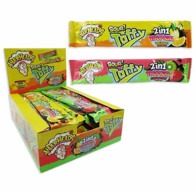 Warheads 2-in-1 Sour Tropical Taffy Chewy Bars: 48-Piece Display