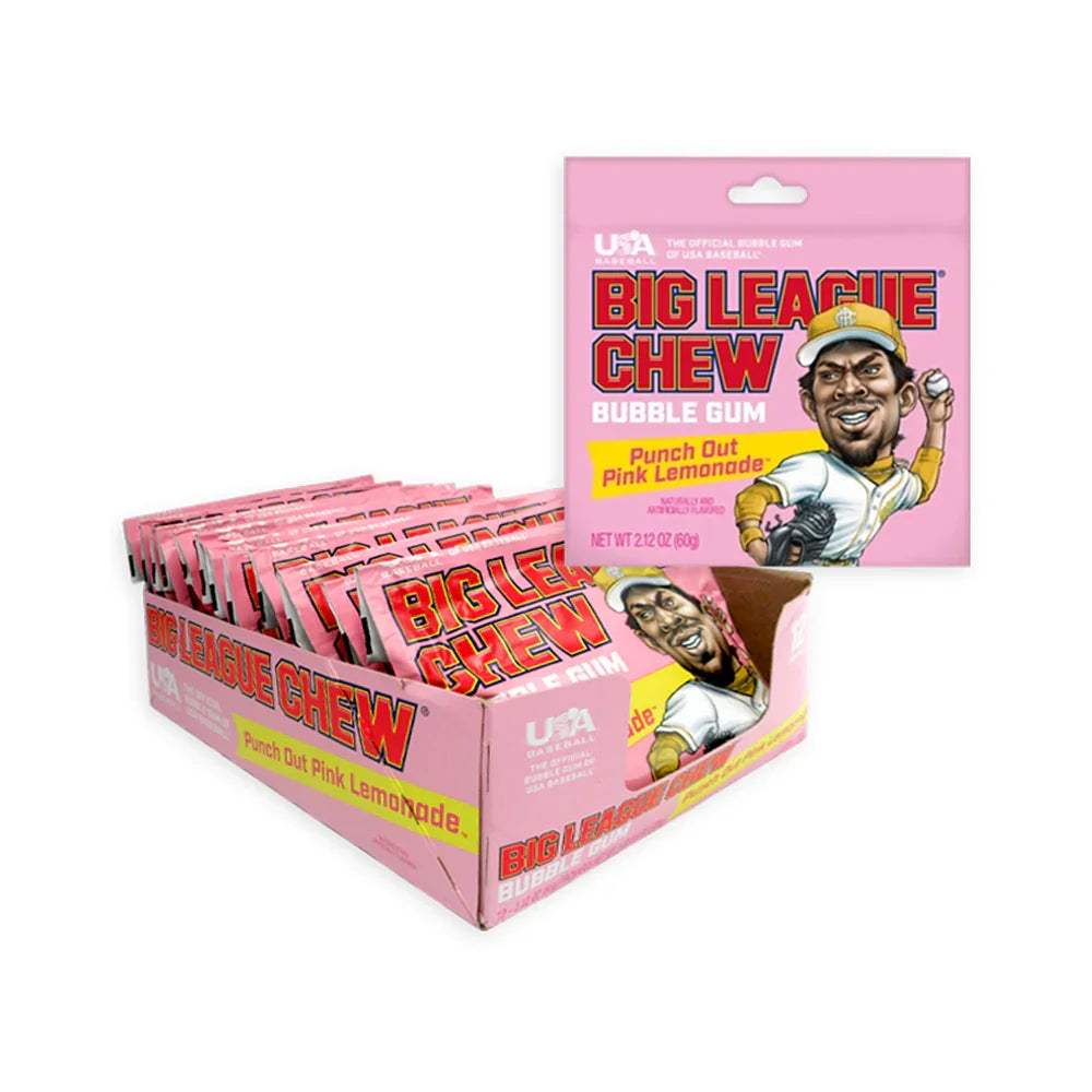 Big League Chew Bubble Gum Packs - Punch Out Pink Lemonade: 12-Piece Box