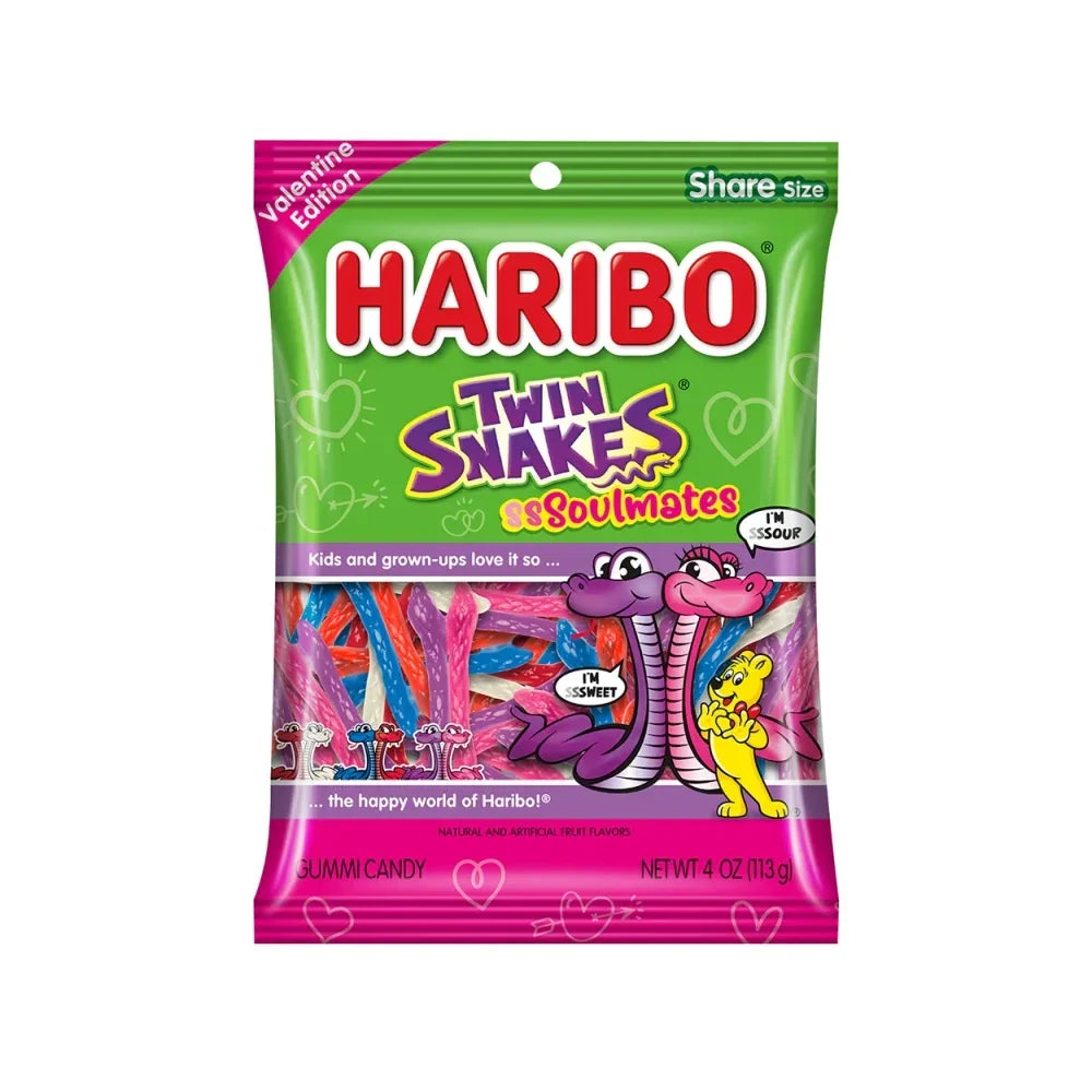 Haribo Twin Snakes Soulmates Gummy Candy Peg Bags: 12-Piece Case